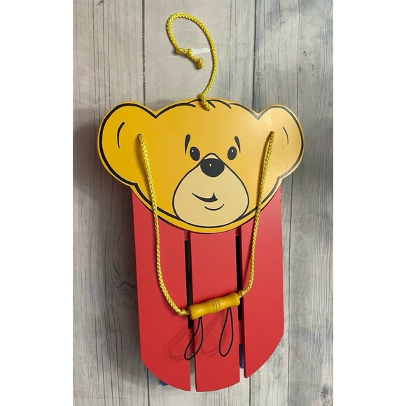 Vintage Vtg Build A Bear BAB Red Wooden Sled Winter Accessory for Bear - Picture 1 of 6
